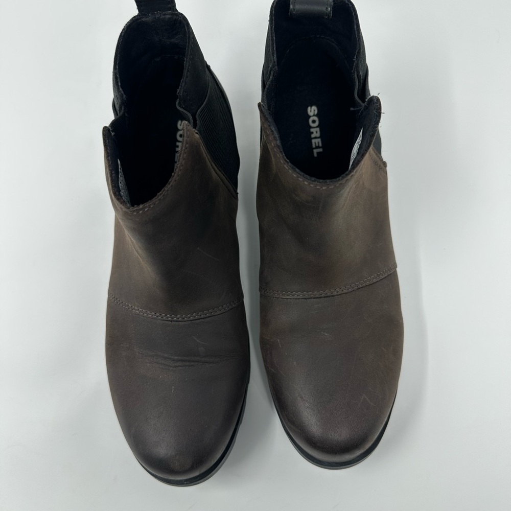 Sorel Womens Size 7 .5 Emelie Chelsea Boots Quarry Black Leather Waterproof Shoe - Picture 7 of 12